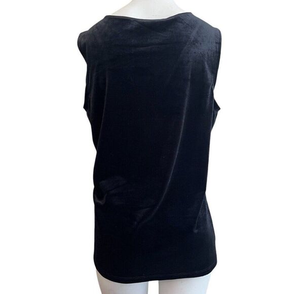 Ladies Large Black Velvet Sleeveless Blouse Mesh V Neck Party Top Stretch NWT - Picture 5 of 5